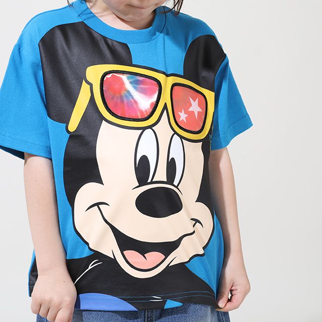 【ベビードール】ミッキー 親子お揃い サングラスレンチキュラーTシャツ 9464K / 角度で柄が変わる ベビーサイズ キッズ リンクコーデ ペアルック 親子コーデ トップス 半袖 天竺素材
