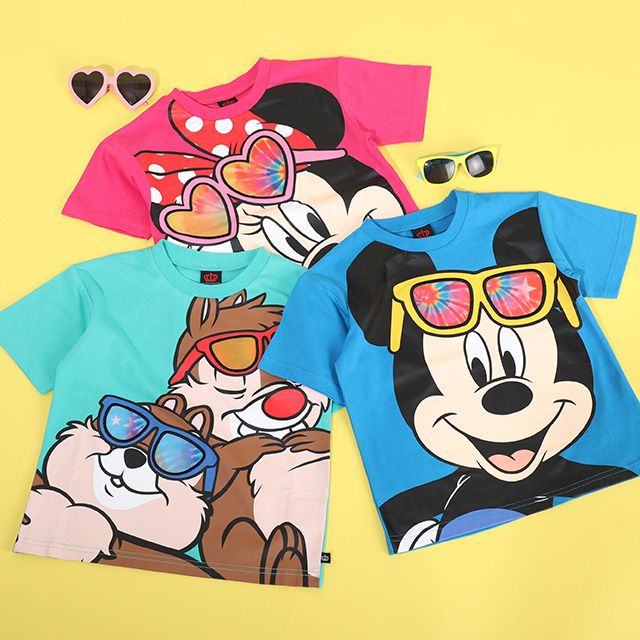 【ベビードール】ミッキー 親子お揃い サングラスレンチキュラーTシャツ 9464K / 角度で柄が変わる ベビーサイズ キッズ リンクコーデ ペアルック 親子コーデ トップス 半袖 天竺素材