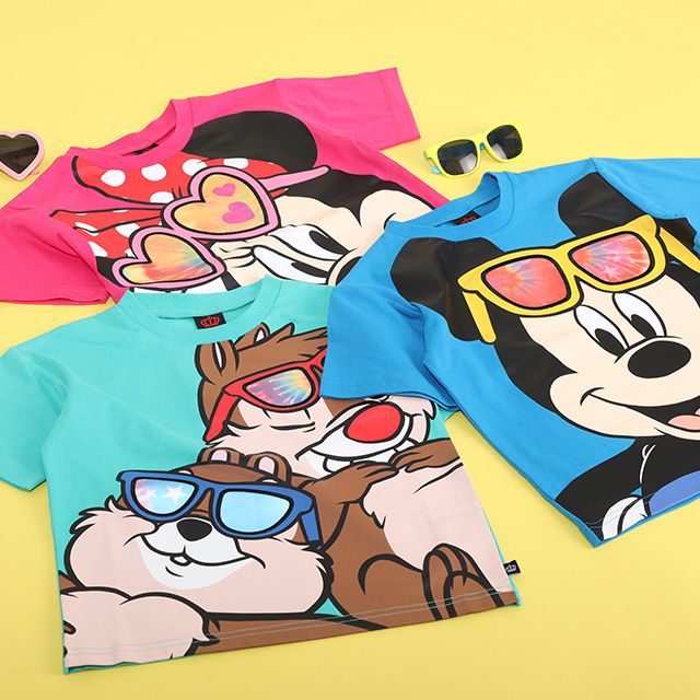 【ベビードール】ミッキー 親子お揃い サングラスレンチキュラーTシャツ 9464K / 角度で柄が変わる ベビーサイズ キッズ リンクコーデ ペアルック 親子コーデ トップス 半袖 天竺素材