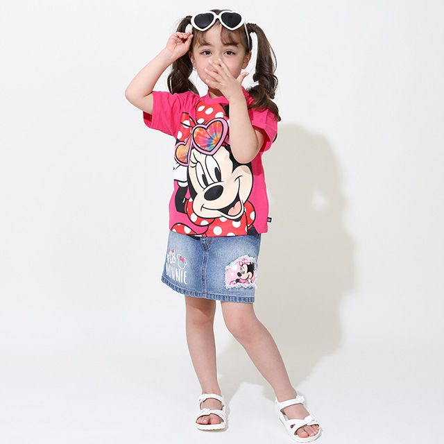 【ベビードール】ミニー 親子お揃い サングラスレンチキュラーTシャツ 9464K / 角度で柄が変わる ベビーサイズ キッズ リンクコーデ ペアルック 親子コーデ トップス 半袖 天竺素材