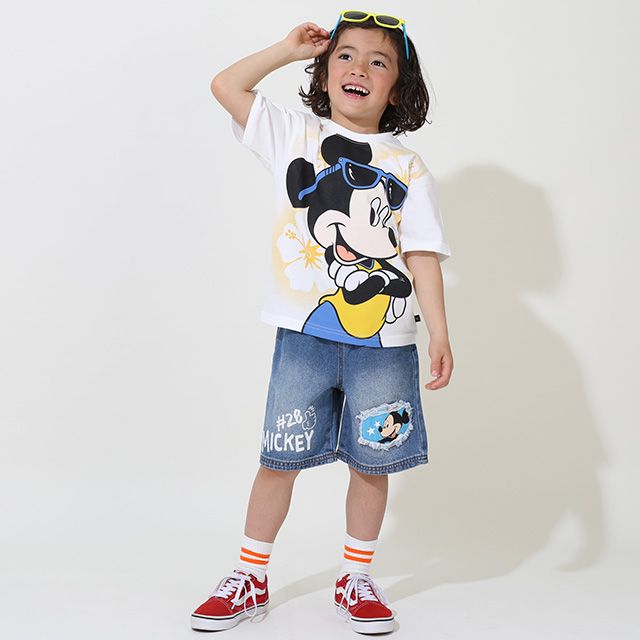 【ベビードール】ミッキー 親子お揃い スプレーペイントTシャツ 9465K / ベビーサイズ キッズ リンクコーデ ペアルック 親子コーデ トップス 半袖 天竺素材