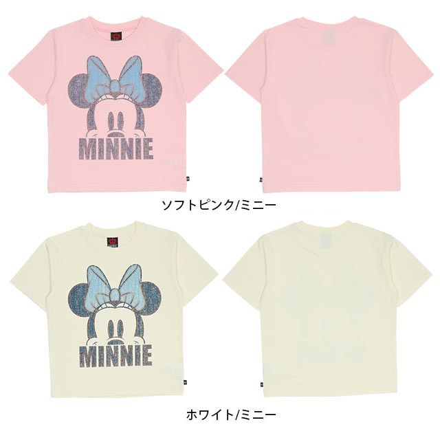 【ベビードール】ミニー 親子お揃い デニム貼付風Tシャツ 9466K / ベビーサイズ キッズ リンクコーデ ペアルック 親子コーデ トップス 半袖 天竺素材