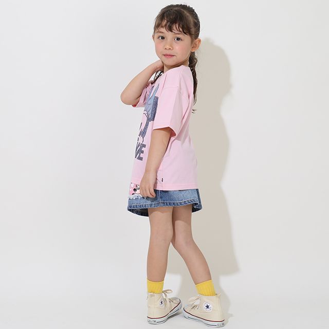 【ベビードール】ミニー 親子お揃い デニム貼付風Tシャツ 9466K / ベビーサイズ キッズ リンクコーデ ペアルック 親子コーデ トップス 半袖 天竺素材