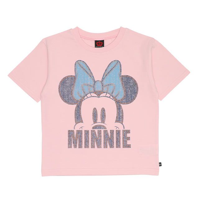 【ベビードール】ミニー 親子お揃い デニム貼付風Tシャツ 9466K / ベビーサイズ キッズ リンクコーデ ペアルック 親子コーデ トップス 半袖 天竺素材