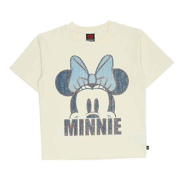 【ベビードール】ミニー 親子お揃い デニム貼付風Tシャツ 9466K / ベビーサイズ キッズ リンクコーデ ペアルック 親子コーデ トップス 半袖 天竺素材