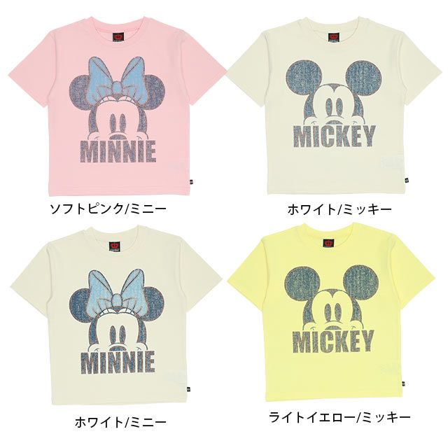 【ベビードール】ミッキー 親子お揃い デニム貼付風Tシャツ 9466K / ベビーサイズ キッズ リンクコーデ ペアルック 親子コーデ トップス 半袖 天竺素材
