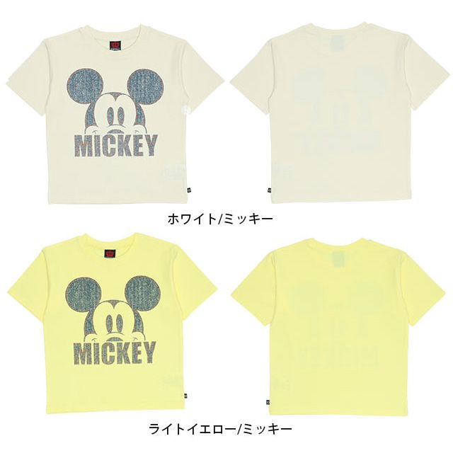 【ベビードール】ミッキー 親子お揃い デニム貼付風Tシャツ 9466K / ベビーサイズ キッズ リンクコーデ ペアルック 親子コーデ トップス 半袖 天竺素材