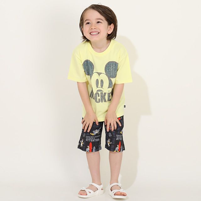 【ベビードール】ミッキー 親子お揃い デニム貼付風Tシャツ 9466K / ベビーサイズ キッズ リンクコーデ ペアルック 親子コーデ トップス 半袖 天竺素材