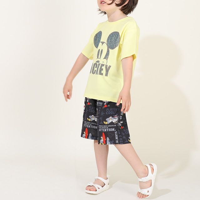 【ベビードール】ミッキー 親子お揃い デニム貼付風Tシャツ 9466K / ベビーサイズ キッズ リンクコーデ ペアルック 親子コーデ トップス 半袖 天竺素材