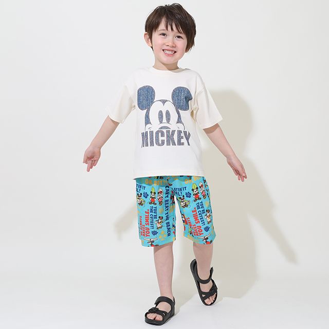 【ベビードール】ミッキー 親子お揃い デニム貼付風Tシャツ 9466K / ベビーサイズ キッズ リンクコーデ ペアルック 親子コーデ トップス 半袖 天竺素材