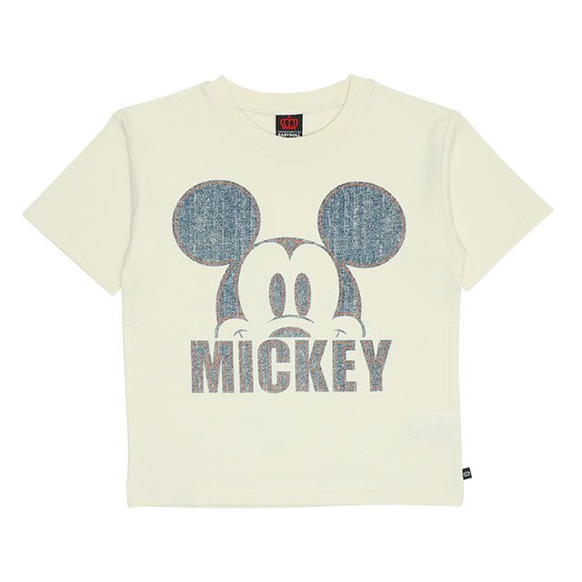 【ベビードール】ミッキー 親子お揃い デニム貼付風Tシャツ 9466K / ベビーサイズ キッズ リンクコーデ ペアルック 親子コーデ トップス 半袖 天竺素材