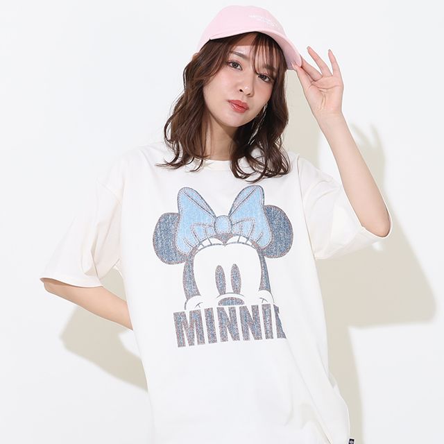 【ベビードール】ミニー 親子お揃い デニム貼付風Tシャツ 9466A / ベビーサイズ キッズ リンクコーデ ペアルック 親子コーデ トップス 半袖 天竺素材