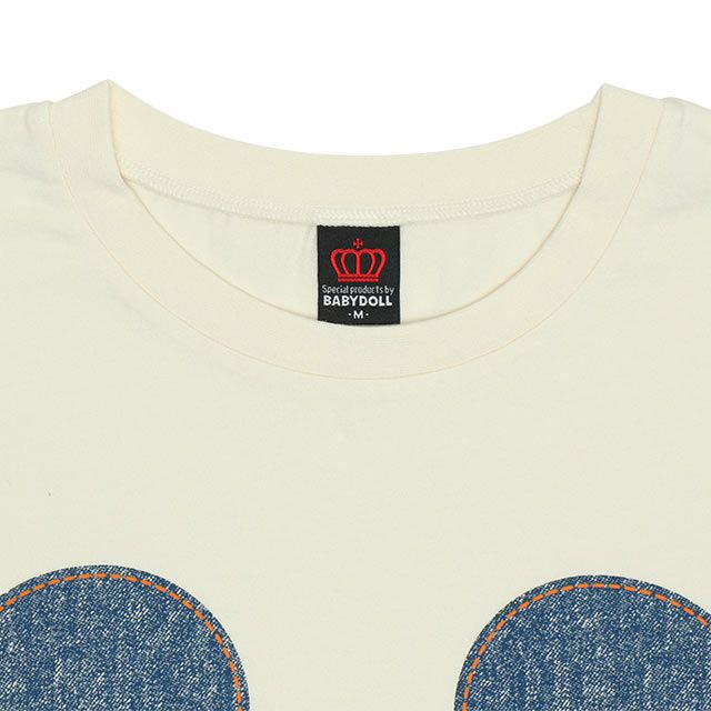 【ベビードール】ミッキー 親子お揃い デニム貼付風Tシャツ 9466A / 大人 ユニセックス 男女兼用 リンクコーデ ペアルック 親子コーデ トップス 半袖 天竺素材