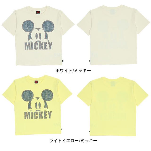 【ベビードール】ミッキー 親子お揃い デニム貼付風Tシャツ 9466A / 大人 ユニセックス 男女兼用 リンクコーデ ペアルック 親子コーデ トップス 半袖 天竺素材