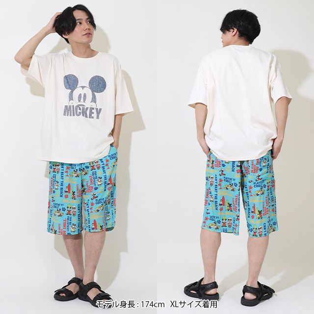 【ベビードール】ミッキー 親子お揃い デニム貼付風Tシャツ 9466A / 大人 ユニセックス 男女兼用 リンクコーデ ペアルック 親子コーデ トップス 半袖 天竺素材