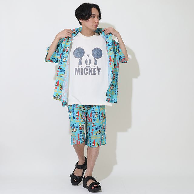 【ベビードール】ミッキー 親子お揃い デニム貼付風Tシャツ 9466A / 大人 ユニセックス 男女兼用 リンクコーデ ペアルック 親子コーデ トップス 半袖 天竺素材