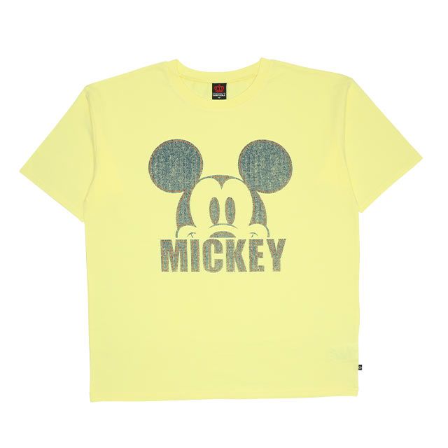 【ベビードール】ミッキー 親子お揃い デニム貼付風Tシャツ 9466A / 大人 ユニセックス 男女兼用 リンクコーデ ペアルック 親子コーデ トップス 半袖 天竺素材