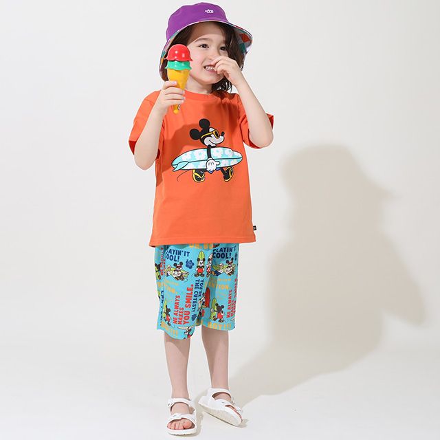 【ベビードール】ミッキー 親子お揃い リゾートマジックTシャツ 9470K / 水に濡れると柄が浮き出る ベビーサイズ キッズ リンクコーデ ペアルック 親子コーデ トップス 半袖 天竺素材