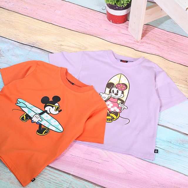 【ベビードール】ミッキー 親子お揃い リゾートマジックTシャツ 9470K / 水に濡れると柄が浮き出る ベビーサイズ キッズ リンクコーデ ペアルック 親子コーデ トップス 半袖 天竺素材