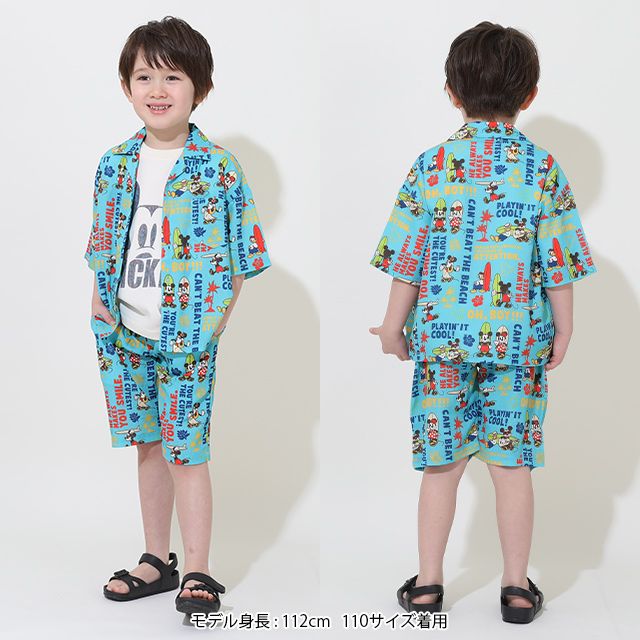 【ベビードール】ミッキーフレンズ 親子お揃い 総柄リゾートハーフパンツ 9493K（トップス別売） / ベビーサイズ キッズ ボトム 半ズボン 短パン 親子コーデ リンクコーデ ペアルック ウエスト総ゴム ゴム穴付き 速乾 ミッキー ミニー ドナルド
