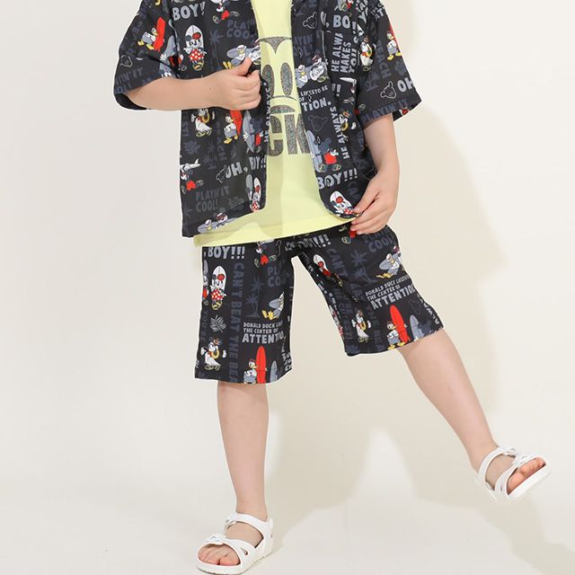 【ベビードール】ミッキーフレンズ 親子お揃い 総柄リゾートハーフパンツ 9493K（トップス別売） / ベビーサイズ キッズ ボトム 半ズボン 短パン 親子コーデ リンクコーデ ペアルック ウエスト総ゴム ゴム穴付き 速乾 ミッキー ミニー ドナルド