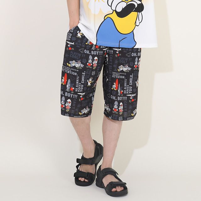 【ベビードール】ミッキーフレンズ 親子お揃い 総柄リゾートハーフパンツ 9493A（トップス別売） / 大人 ユニセックス 男女兼用 ボトム 半ズボン 短パン 親子コーデ リンクコーデ ペアルック ウエスト総ゴム ゴム穴付き 速乾 ミッキー ミニー ドナルド