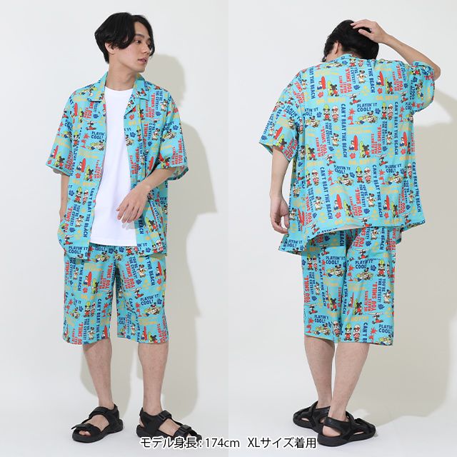 【ベビードール】ミッキーフレンズ 親子お揃い 総柄リゾートハーフパンツ 9493A（トップス別売） / 大人 ユニセックス 男女兼用 ボトム 半ズボン 短パン 親子コーデ リンクコーデ ペアルック ウエスト総ゴム ゴム穴付き 速乾 ミッキー ミニー ドナルド