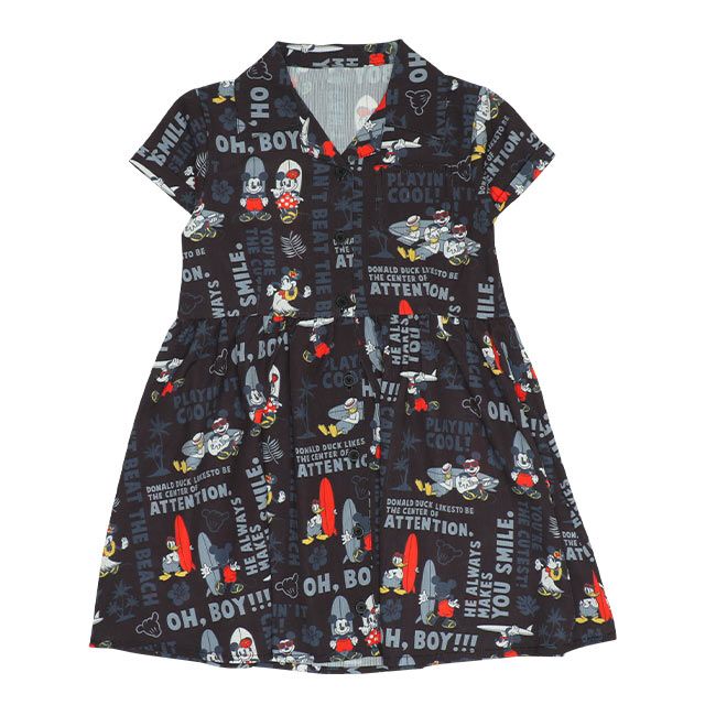 【ベビードール】ミッキーフレンズ 親子お揃い 総柄リゾートワンピース 9494K / ベビーサイズ キッズ ワンピ スカート シャツ 半袖 羽織り 親子コーデ リンクコーデ ペアルック 速乾 ミッキー ミニー ドナルド