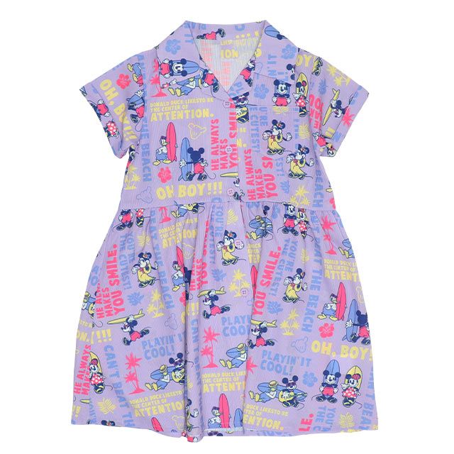 【ベビードール】ミッキーフレンズ 親子お揃い 総柄リゾートワンピース 9494K / ベビーサイズ キッズ ワンピ スカート シャツ 半袖 羽織り 親子コーデ リンクコーデ ペアルック 速乾 ミッキー ミニー ドナルド