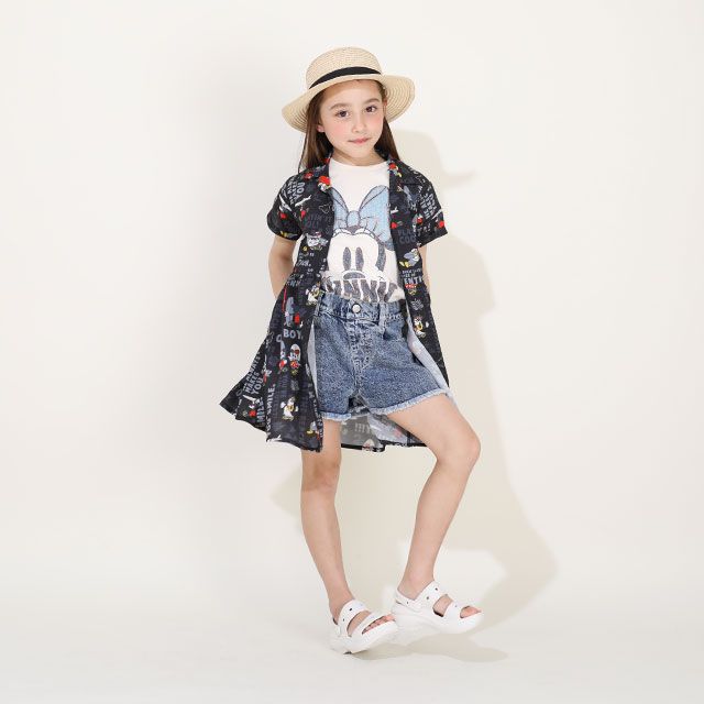 【ベビードール】ミッキーフレンズ 親子お揃い 総柄リゾートワンピース 9494K / ベビーサイズ キッズ ワンピ スカート シャツ 半袖 羽織り 親子コーデ リンクコーデ ペアルック 速乾 ミッキー ミニー ドナルド