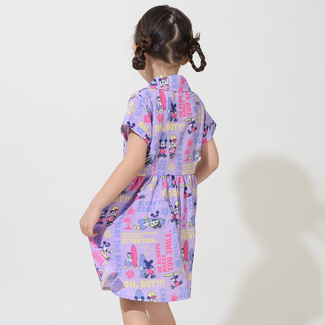 【ベビードール】ミッキーフレンズ 親子お揃い 総柄リゾートワンピース 9494K / ベビーサイズ キッズ ワンピ スカート シャツ 半袖 羽織り 親子コーデ リンクコーデ ペアルック 速乾 ミッキー ミニー ドナルド