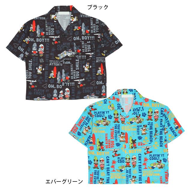 【ベビードール】ミッキーフレンズ 親子お揃い 総柄リゾートシャツ 9495K（ボトムス別売） / ベビーサイズ キッズ トップス 半袖 シャツ 羽織り 親子コーデ リンクコーデ ペアルック 速乾 ミッキー ミニー ドナルド