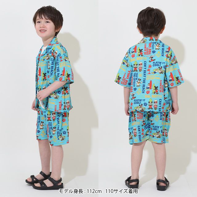 【ベビードール】ミッキーフレンズ 親子お揃い 総柄リゾートシャツ 9495K（ボトムス別売） / ベビーサイズ キッズ トップス 半袖 シャツ 羽織り 親子コーデ リンクコーデ ペアルック 速乾 ミッキー ミニー ドナルド