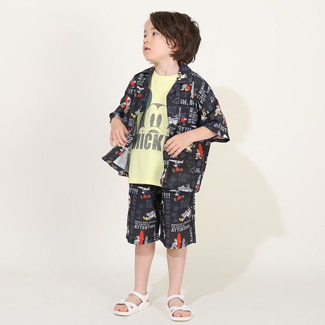 【ベビードール】ミッキーフレンズ 親子お揃い 総柄リゾートシャツ 9495K（ボトムス別売） / ベビーサイズ キッズ トップス 半袖 シャツ 羽織り 親子コーデ リンクコーデ ペアルック 速乾 ミッキー ミニー ドナルド