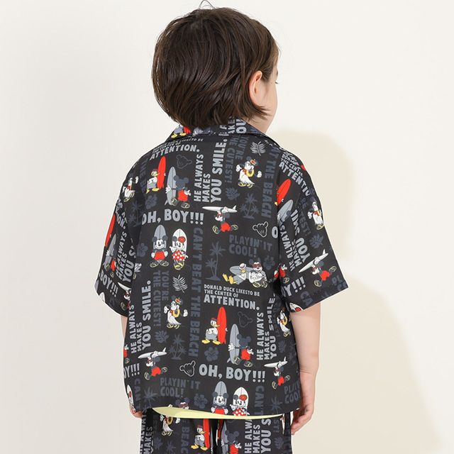 【ベビードール】ミッキーフレンズ 親子お揃い 総柄リゾートシャツ 9495K（ボトムス別売） / ベビーサイズ キッズ トップス 半袖 シャツ 羽織り 親子コーデ リンクコーデ ペアルック 速乾 ミッキー ミニー ドナルド