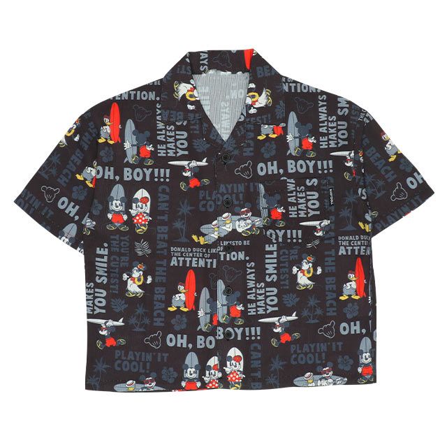 【ベビードール】ミッキーフレンズ 親子お揃い 総柄リゾートシャツ 9495K（ボトムス別売） / ベビーサイズ キッズ トップス 半袖 シャツ 羽織り 親子コーデ リンクコーデ ペアルック 速乾 ミッキー ミニー ドナルド