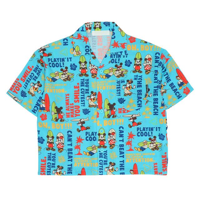 【ベビードール】ミッキーフレンズ 親子お揃い 総柄リゾートシャツ 9495K（ボトムス別売） / ベビーサイズ キッズ トップス 半袖 シャツ 羽織り 親子コーデ リンクコーデ ペアルック 速乾 ミッキー ミニー ドナルド