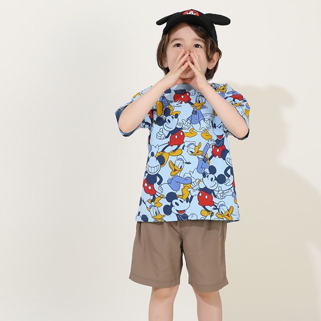 【ベビードール】ミッキー ドナルド 親子お揃い 総柄Tシャツ 9532K / ベビーサイズ キッズ リンクコーデ ペアルック 親子コーデ トップス 半袖