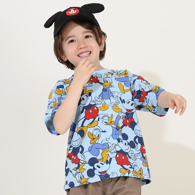 【ベビードール】ミッキー ドナルド 親子お揃い 総柄Tシャツ 9532K / ベビーサイズ キッズ リンクコーデ ペアルック 親子コーデ トップス 半袖