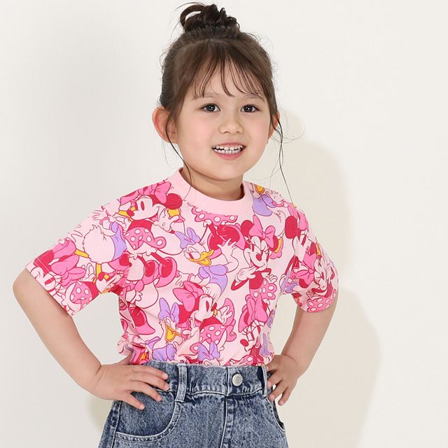 【ベビードール】ミニー デイジー 親子お揃い 総柄Tシャツ 9532K / ベビーサイズ キッズ リンクコーデ ペアルック 親子コーデ トップス 半袖