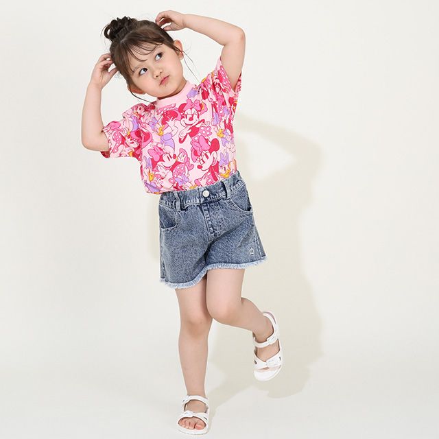 【ベビードール】ミニー デイジー 親子お揃い 総柄Tシャツ 9532K / ベビーサイズ キッズ リンクコーデ ペアルック 親子コーデ トップス 半袖