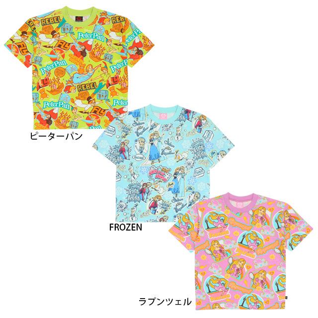 【ベビードール】アナ エルサ オラフ 親子お揃い ステッカー風総柄Tシャツ 9534K / キッズ リンクコーデ ペアルック 親子コーデ トップス 半袖 天竺素材