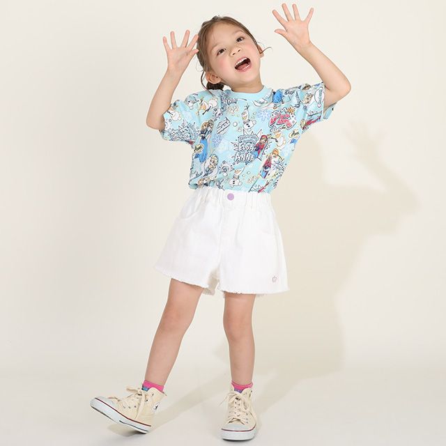 【ベビードール】アナ エルサ オラフ 親子お揃い ステッカー風総柄Tシャツ 9534K / キッズ リンクコーデ ペアルック 親子コーデ トップス 半袖 天竺素材