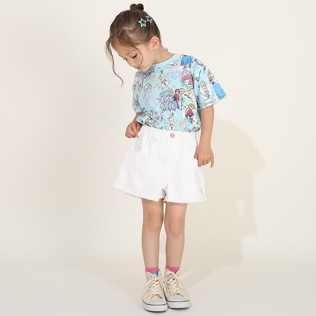 【ベビードール】アナ エルサ オラフ 親子お揃い ステッカー風総柄Tシャツ 9534K / キッズ リンクコーデ ペアルック 親子コーデ トップス 半袖 天竺素材