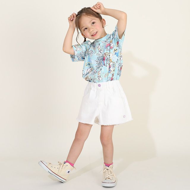 【ベビードール】アナ エルサ オラフ 親子お揃い ステッカー風総柄Tシャツ 9534K / キッズ リンクコーデ ペアルック 親子コーデ トップス 半袖 天竺素材