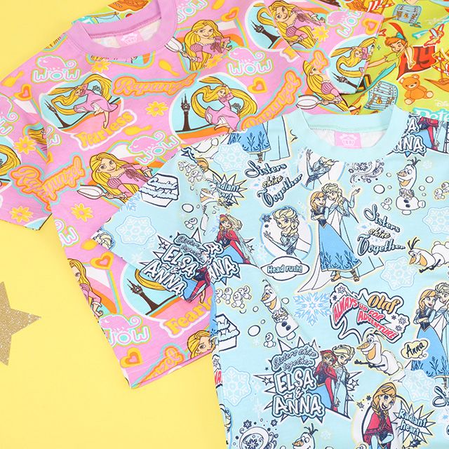 【ベビードール】ラプンツェル 親子お揃い ステッカー風総柄Tシャツ 9534K / キッズ リンクコーデ ペアルック 親子コーデ トップス 半袖 天竺素材