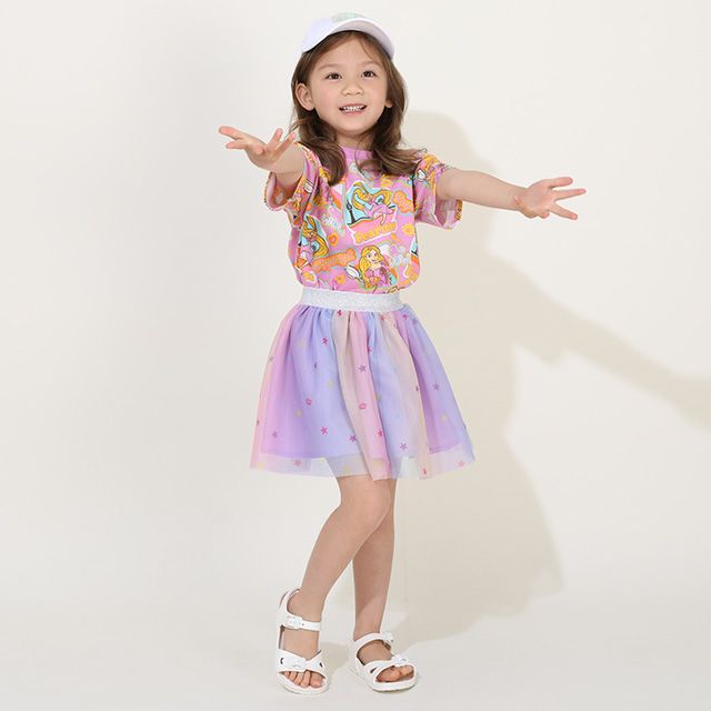 【ベビードール】ラプンツェル 親子お揃い ステッカー風総柄Tシャツ 9534K / キッズ リンクコーデ ペアルック 親子コーデ トップス 半袖 天竺素材