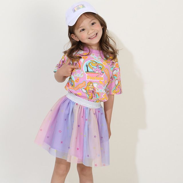 【ベビードール】ラプンツェル 親子お揃い ステッカー風総柄Tシャツ 9534K / キッズ リンクコーデ ペアルック 親子コーデ トップス 半袖 天竺素材