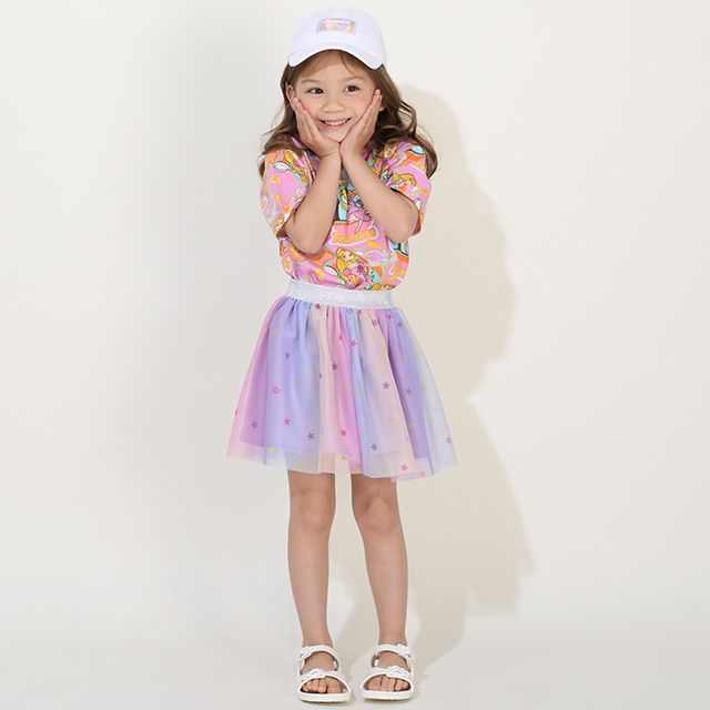 【ベビードール】ラプンツェル 親子お揃い ステッカー風総柄Tシャツ 9534K / キッズ リンクコーデ ペアルック 親子コーデ トップス 半袖 天竺素材