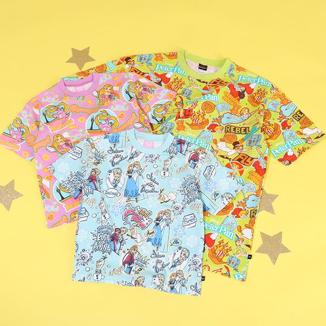 【ベビードール】ラプンツェル 親子お揃い ステッカー風総柄Tシャツ 9534K / キッズ リンクコーデ ペアルック 親子コーデ トップス 半袖 天竺素材